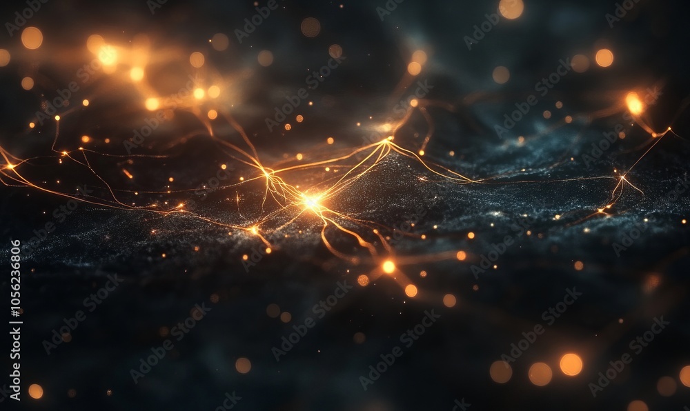 Abstract digital network with glowing nodes on a dark background. Abstract digital network with glowing nodes on a dark background.
