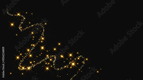 Gold glittering confetti wave and stardust