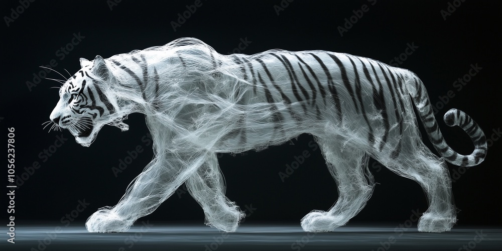 Fototapeta premium statue of a tiger half smoke half solid transparent art