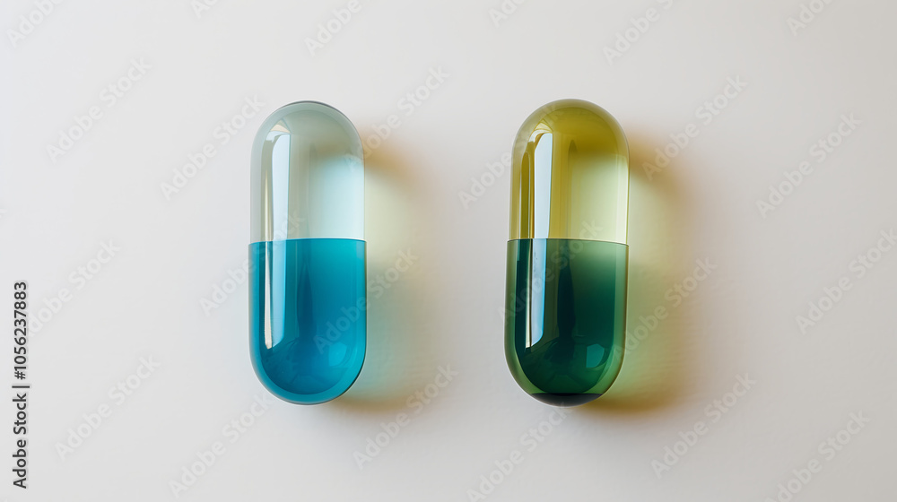 Two clear capsules biotechnology concept Two clear capsules biotechnology concept