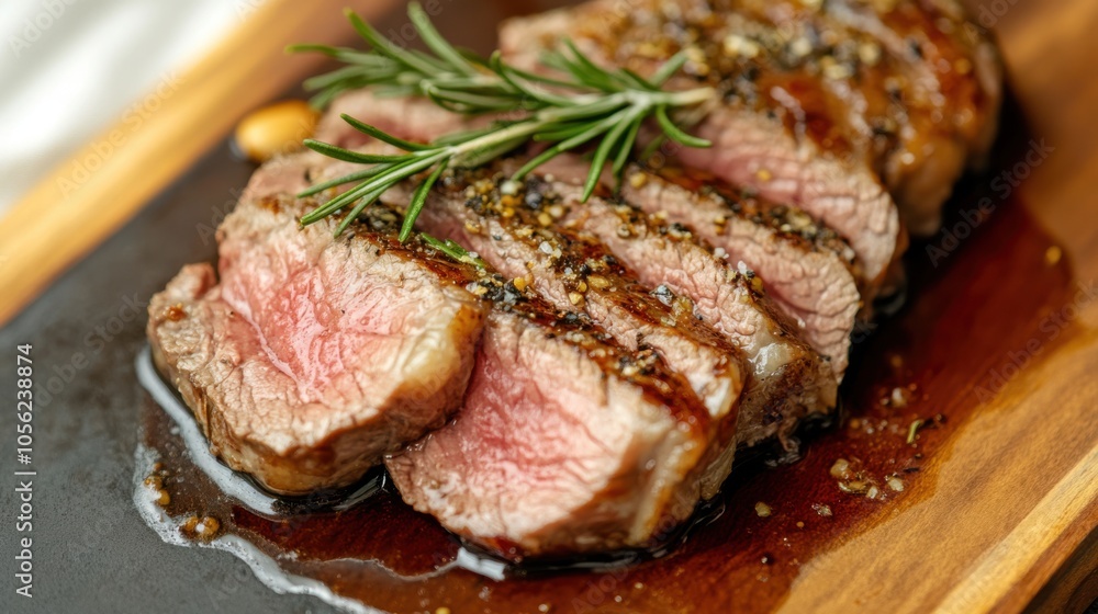 A succulent lamb steak sliced thin, served with a garlic A succulent lamb steak sliced thin, served with a garlic