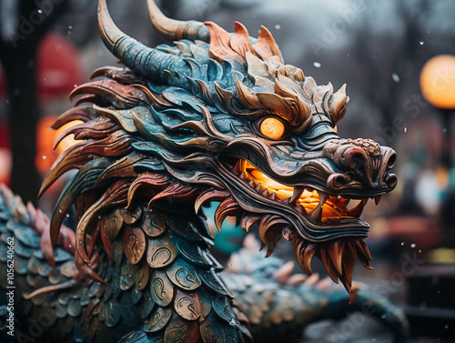 Illuminated Dragon Lantern Sculpture for Festival Display