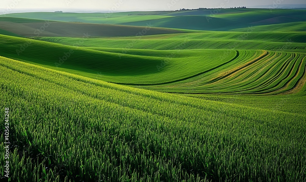 A large field of green crops with a few brown patches A large field of green crops with a few brown patches