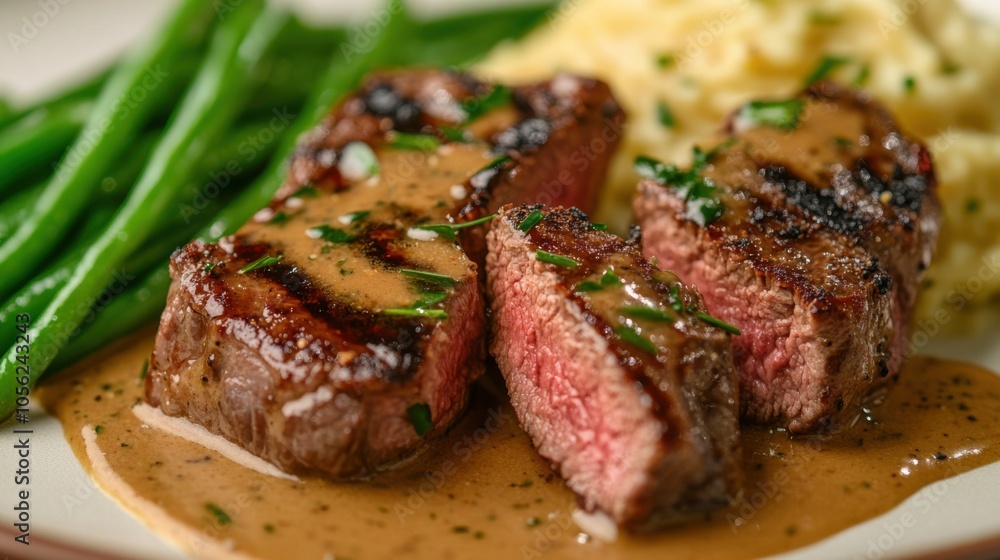Grilled lamb steak with a rich brown crust, plated with a tangy mustard Grilled lamb steak with a rich brown crust, plated with a tangy mustard