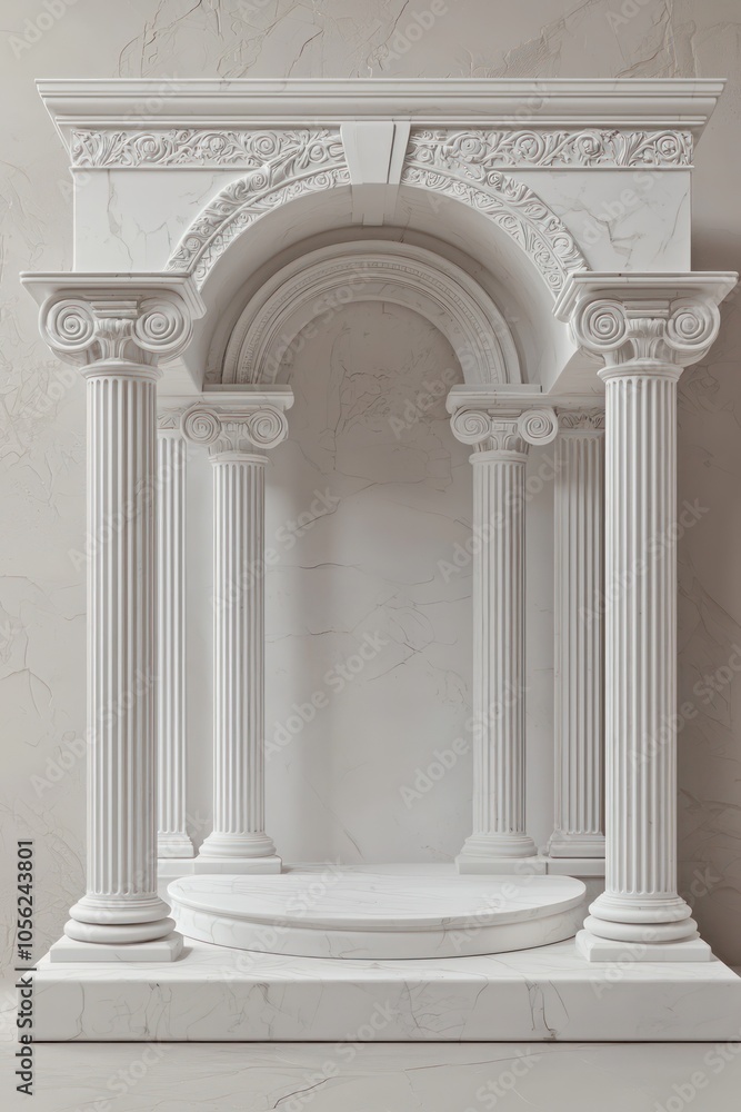 3D roman luxury podium with Greek columns, perfect for classic product showcases. 3D roman luxury podium with Greek columns, perfect for classic product showcases.