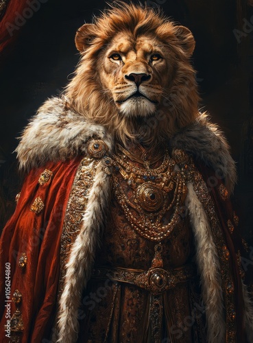 Majestic Lion in Regal Attire with Jewels 