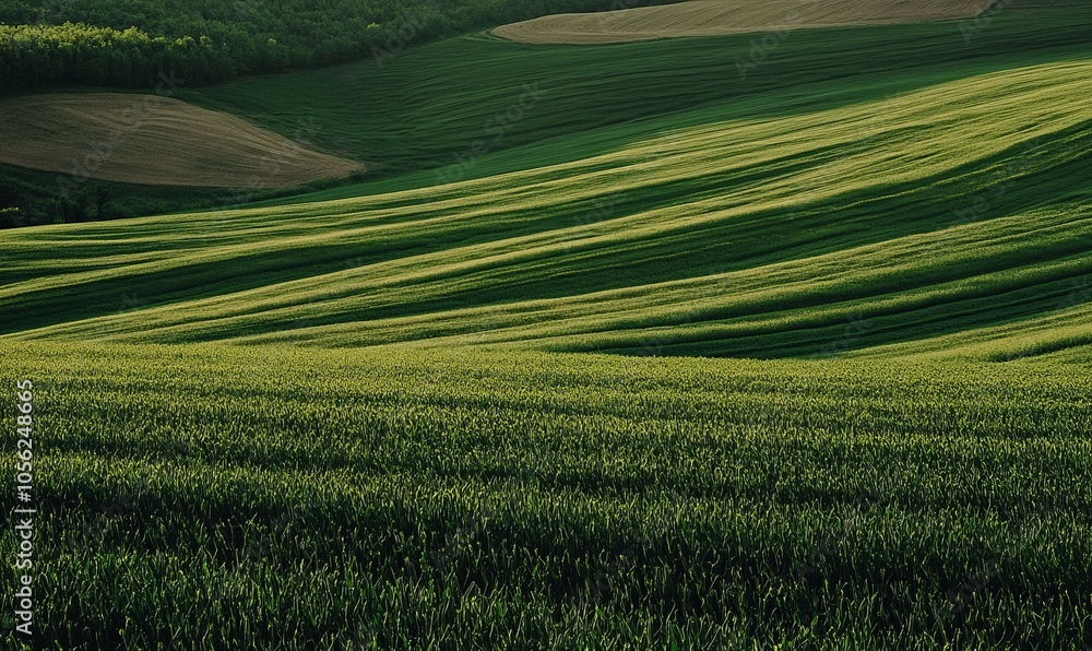 A large field of green crops with a few brown patches A large field of green crops with a few brown patches