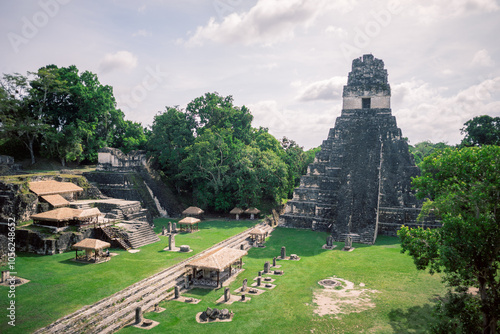 Tikal Maya Temple ruins in Guatemala Overview photo