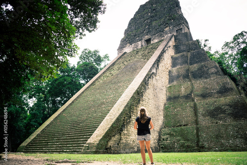 Maya Temple Ruins Tikal Guatemala with Girl 