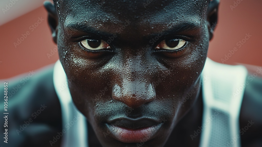 A close-up portrait of an intense athlete, showcasing determination and sweat, with a strong focus on their piercing eyes. A close-up portrait of an intense athlete, showcasing determination and sweat, with a strong focus on their piercing eyes.