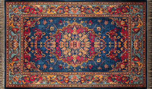 Vibrant Persian Rug with Blue and Red Medallion