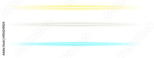 Flare light in white, blue and yellow. Light flares. Glowing flash effect. Starlight on transparent background
