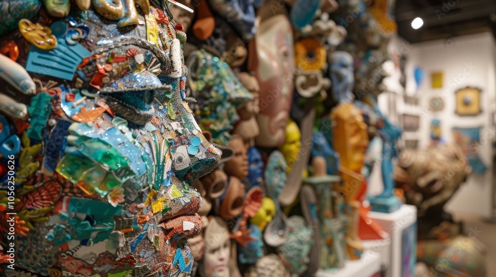 A detailed view of a corner display showcasing sculptures made from recycled materials highlighting the importance of using art to promote sustainability. A detailed view of a corner display showcasing sculptures made from recycled materials highlighting the importance of using art to promote sustainability.