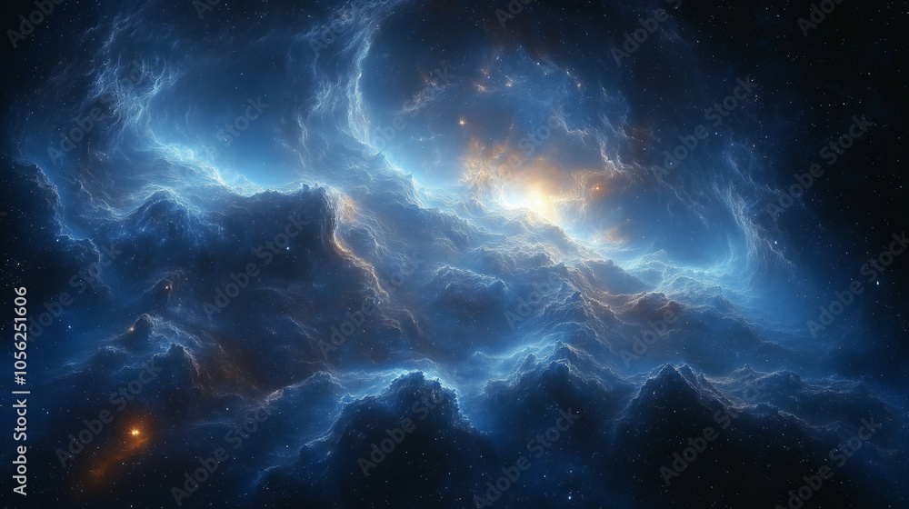 Blue and Black Nebula in Deep Space, Stunning Cosmic Background Blue and Black Nebula in Deep Space, Stunning Cosmic Background
