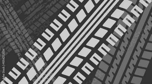 Car tire marks, template for business card with copy space. Vector illustration.