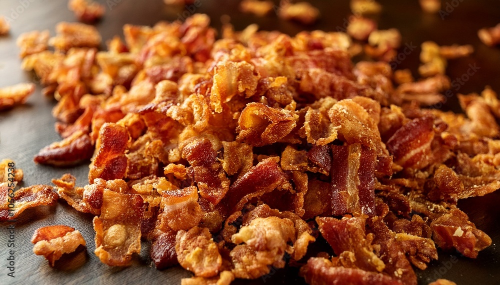 Crispy bacon bits ready to eat. Crispy bacon bits ready to eat.