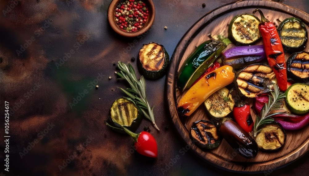 Grilled veggies on wood plate Grilled veggies on wood plate
