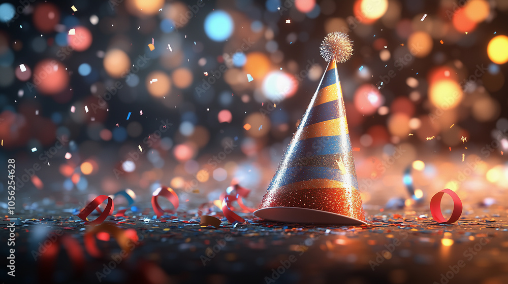 background a festive celebration hat with colors and decorations suitable for birthdays and new year's parties
