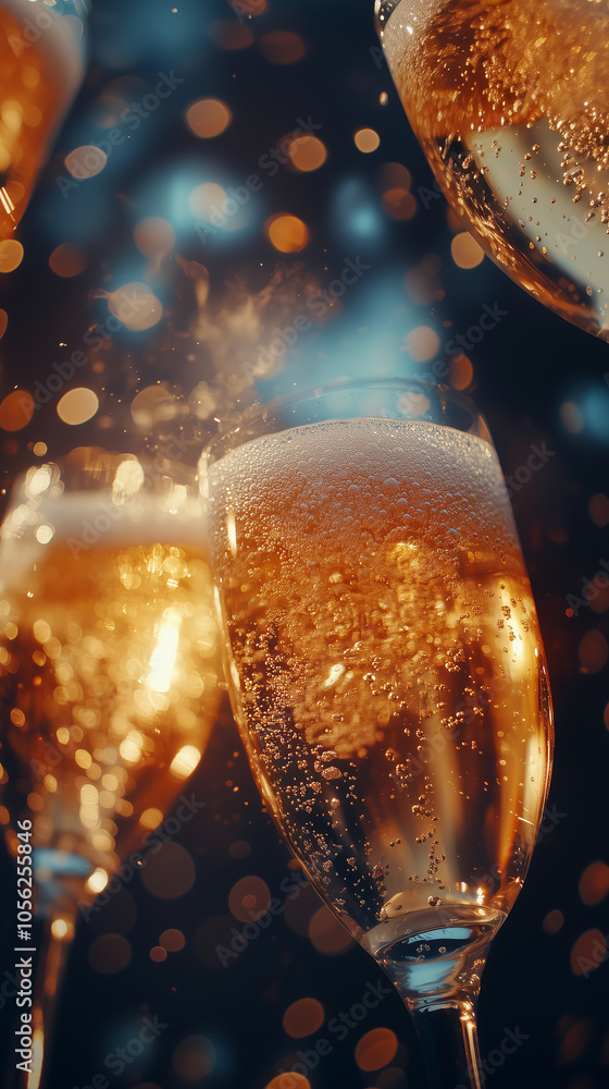 a closeup of bubbles in a crystal glass of sparkling wine, celebrating during new year's and christmas festivities