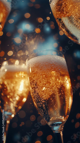 Obraz na płótnie a closeup of bubbles in a crystal glass of sparkling wine, celebrating during new year's and christmas festivities w salonie