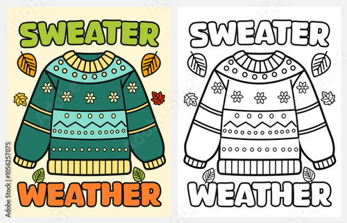 Autumn sweater coloring page for kids, Fall coloring pages for kids