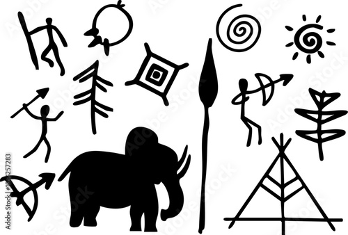 Tribal Primal Icons Set background pattern isolated icons
