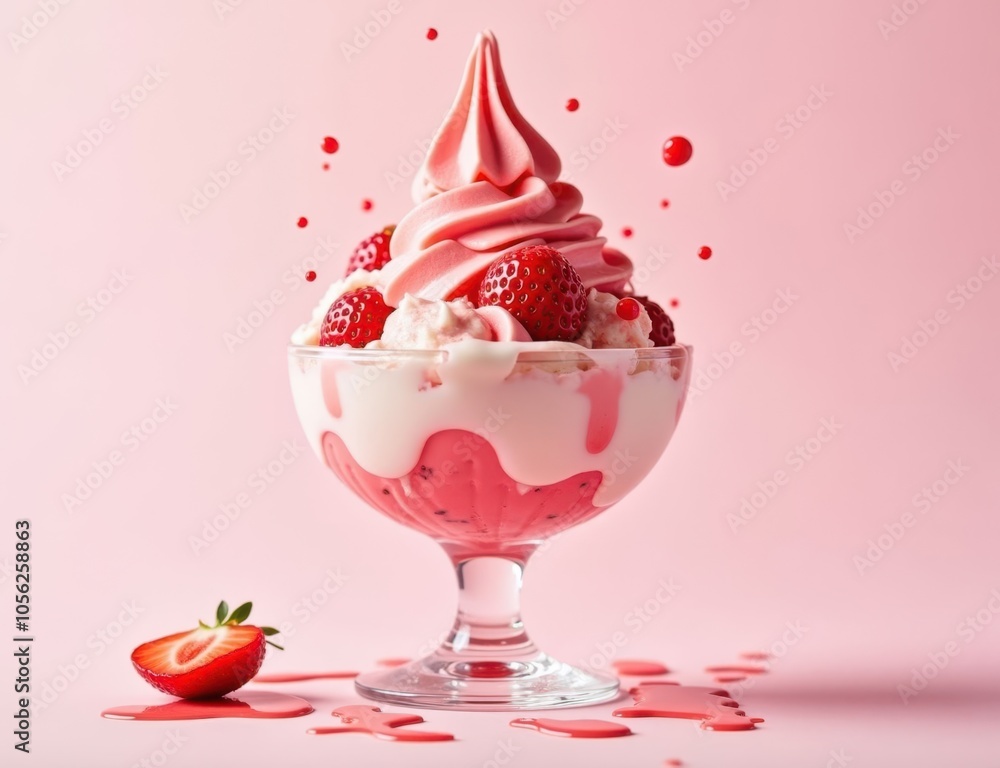 strawberry ice cream with strawberries in a glass cup strawberry ice cream with strawberries in a glass cup