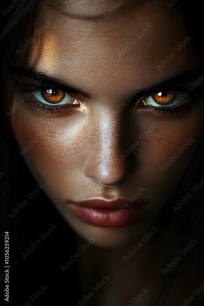 A close-up portrait of a model with intense eyes A close-up portrait of a model with intense eyes