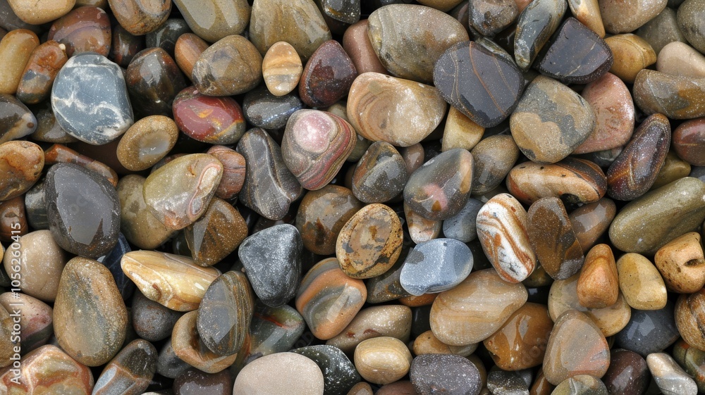 Flat smooth river pebble stones texture, Rock wall, Colorful stone background. A close up of a bunch of rocks and pebbles Flat smooth river pebble stones texture, Rock wall, Colorful stone background. A close up of a bunch of rocks and pebbles