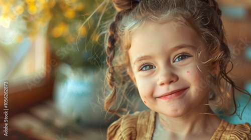 Female portrait of charming child of three years with a beautiful smile