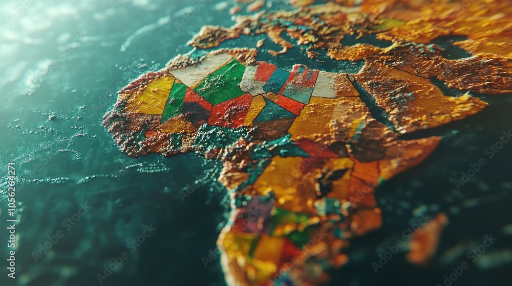 An elegant portrayal of the African continent overlaid with various flags symbolizing unity. An elegant portrayal of the African continent overlaid with various flags symbolizing unity.