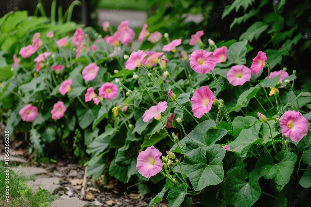 Plants with four o clock flowers in the yard Plants with four o clock flowers in the yard