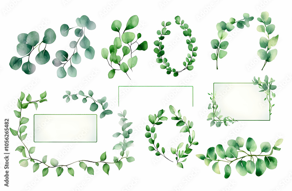 Fototapeta premium Eucalyptus Watercolor Frames 