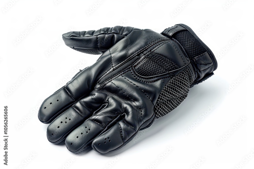 Single black athletic glove on white backdrop Single black athletic glove on white backdrop