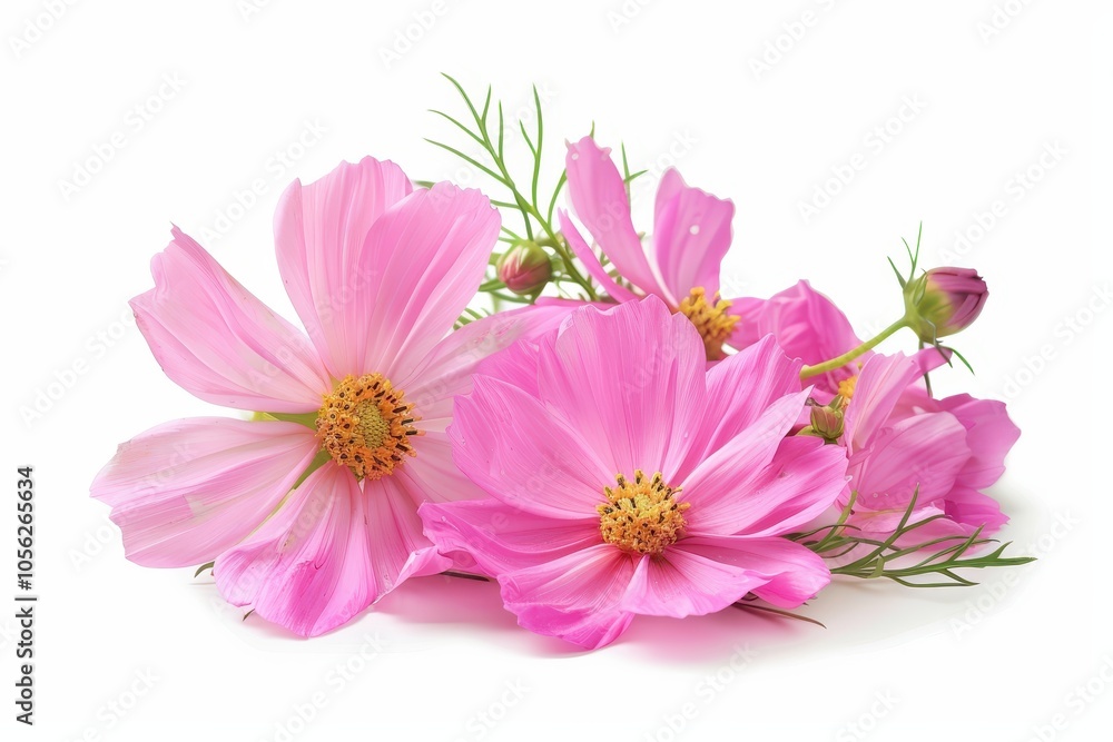 Single pink cosmos flower on white background with clipping path Single pink cosmos flower on white background with clipping path