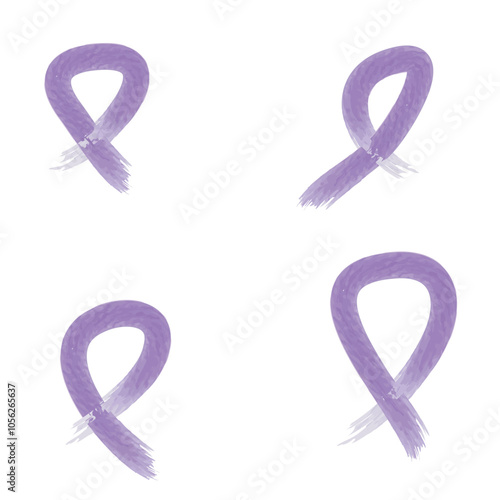 Set of 4 purple awareness ribbon icons, simple icon illustration - animal abuse, Alzheimer's disease, domestic violence, epilepsy awareness.