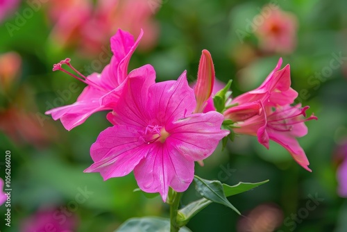 The Mirabilis jalapa flower blooms pink at four o clock in the yard photo