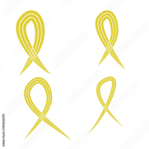 Set of 4 yellow awareness ribbon icons, simple icon illustration - suicide prevention awareness.