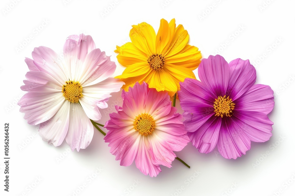 Vibrant cosmos flowers against white background Vibrant cosmos flowers against white background