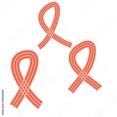 Set of 3 red awareness ribbon icons, simple icon illustration - Multiple Sclerosis, drunk driving prevention, drug prevention, HIV/AIDS awareness.