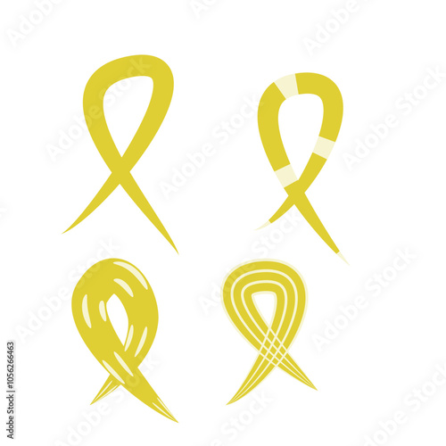 Set of 4 yellow awareness ribbon icons, simple icon illustration - suicide prevention awareness.