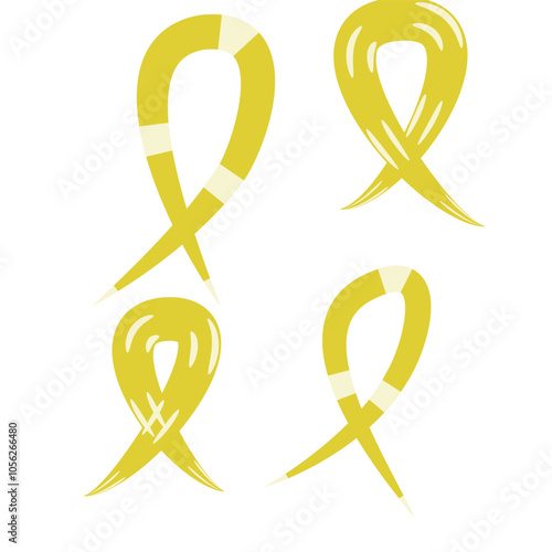 Set of 4 yellow awareness ribbon icons, simple icon illustration - suicide prevention awareness.