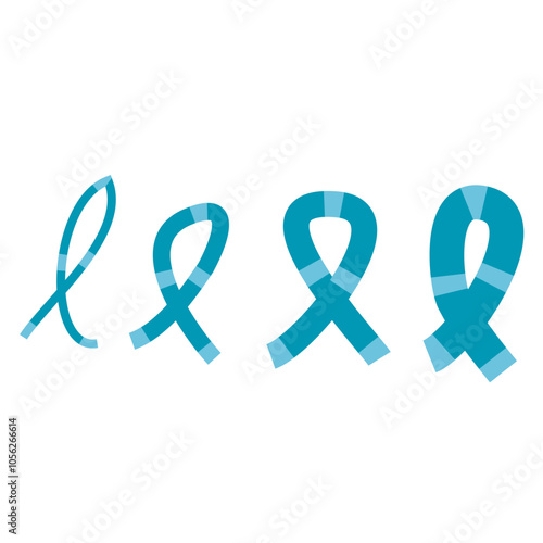 Set of 4 teal awareness ribbon icons, simple icon illustration -PTSD, sexual assault awareness.