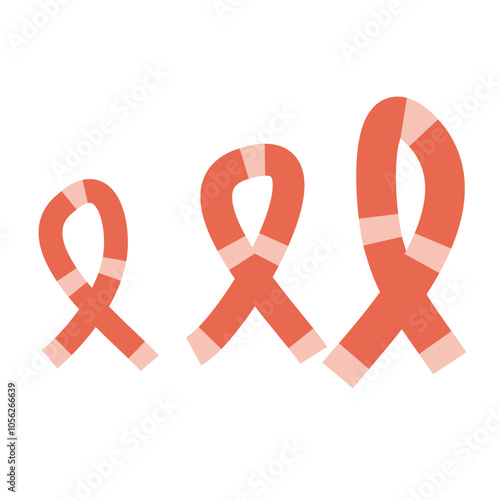 Set of 3 red awareness ribbon icons, simple icon illustration - Multiple Sclerosis, drunk driving prevention, drug prevention, HIV/AIDS awareness.