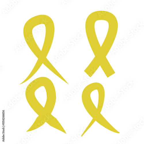 Set of 4 yellow awareness ribbon icons, simple icon illustration - suicide prevention awareness.