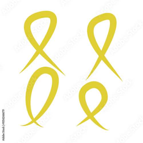 Set of 4 yellow awareness ribbon icons, simple icon illustration - suicide prevention awareness.