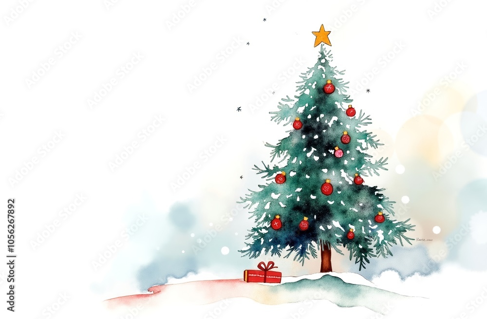 A watercolor painting of a christmas tree with a star on top of it A watercolor painting of a christmas tree with a star on top of it