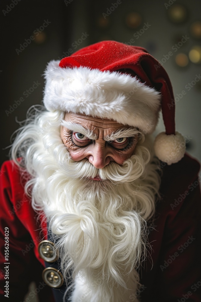 A close up of a person dressed as a santa claus with a white beard and a red hat A close up of a person dressed as a santa claus with a white beard and a red hat