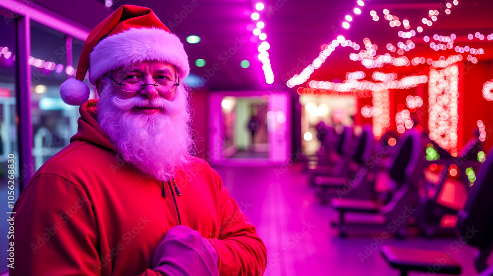Fototapeta premium A man dressed as Santa Claus standing in front of a row of chairs