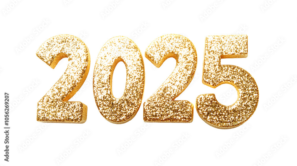 Happy new year 2025, golden numbers isolated on transparent background Happy new year 2025, golden numbers isolated on transparent background